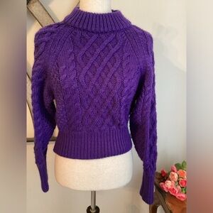 H&M Purple Wool Blend Crew Neck Shorter Sweater in Cable Knit